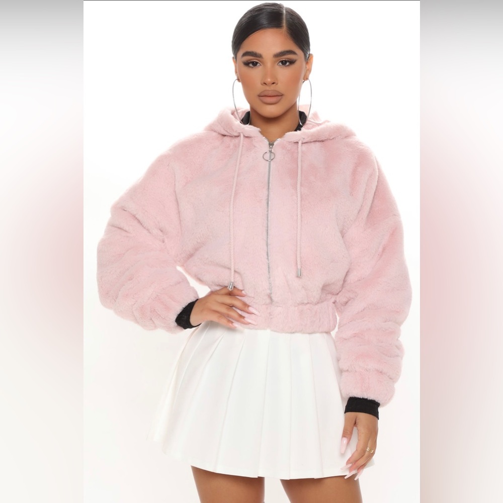 Fashion Nova cropped fur hoodie medium